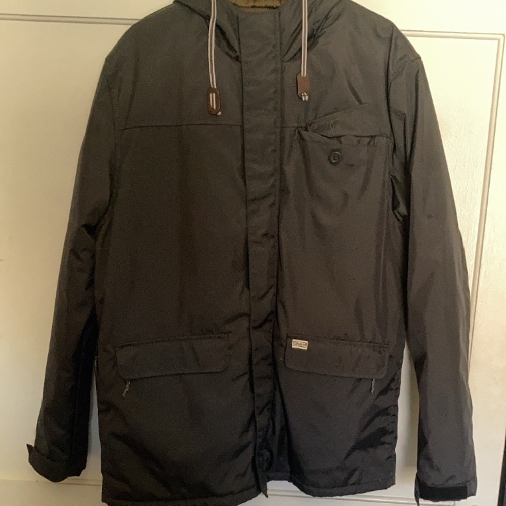 Black waterproof rain jacket zipup